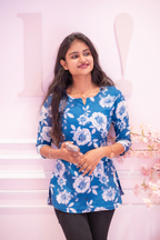Neelanjana - Blue Floral cotton short top