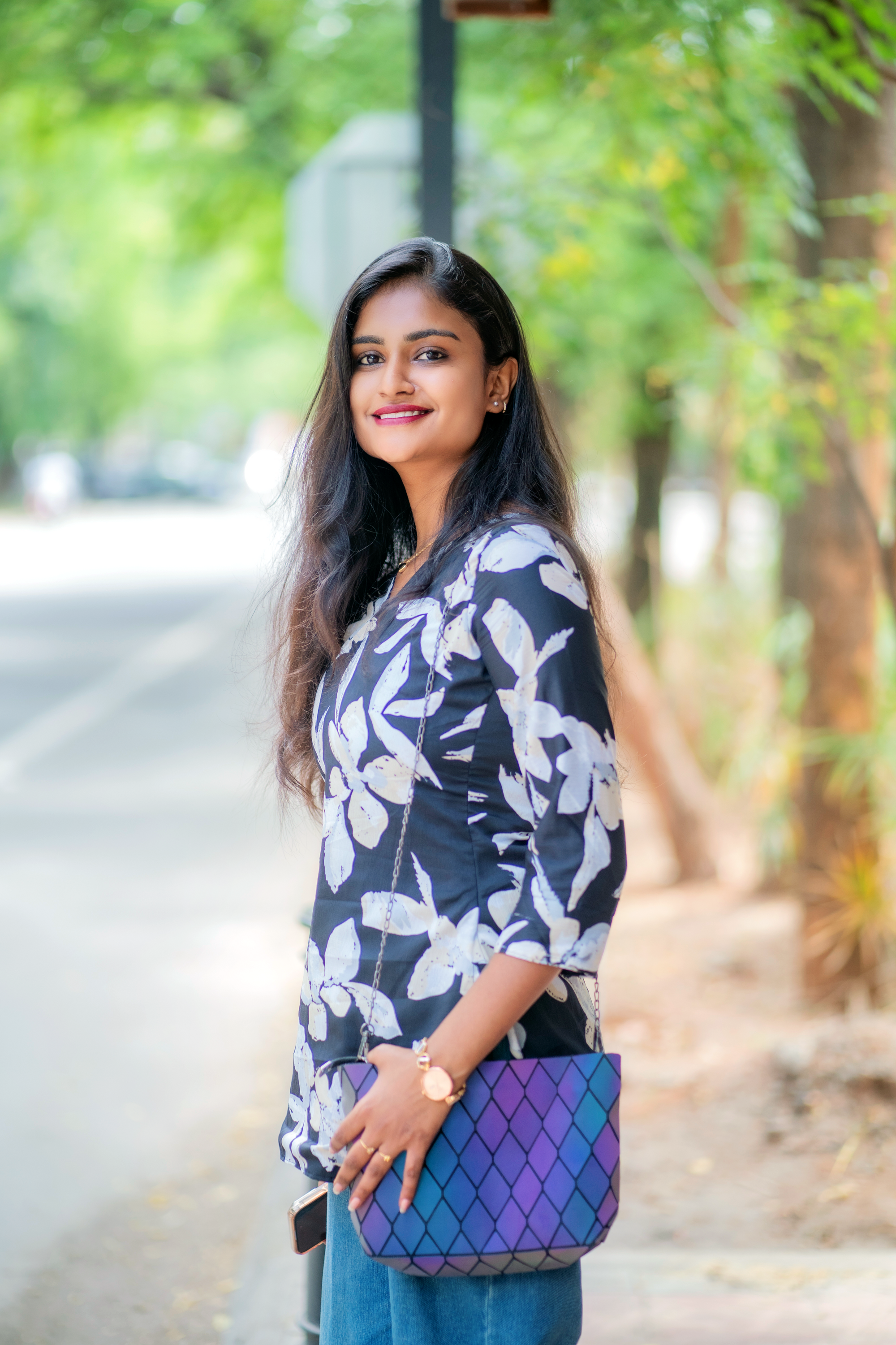 Black Rose - Black Floral cotton short top