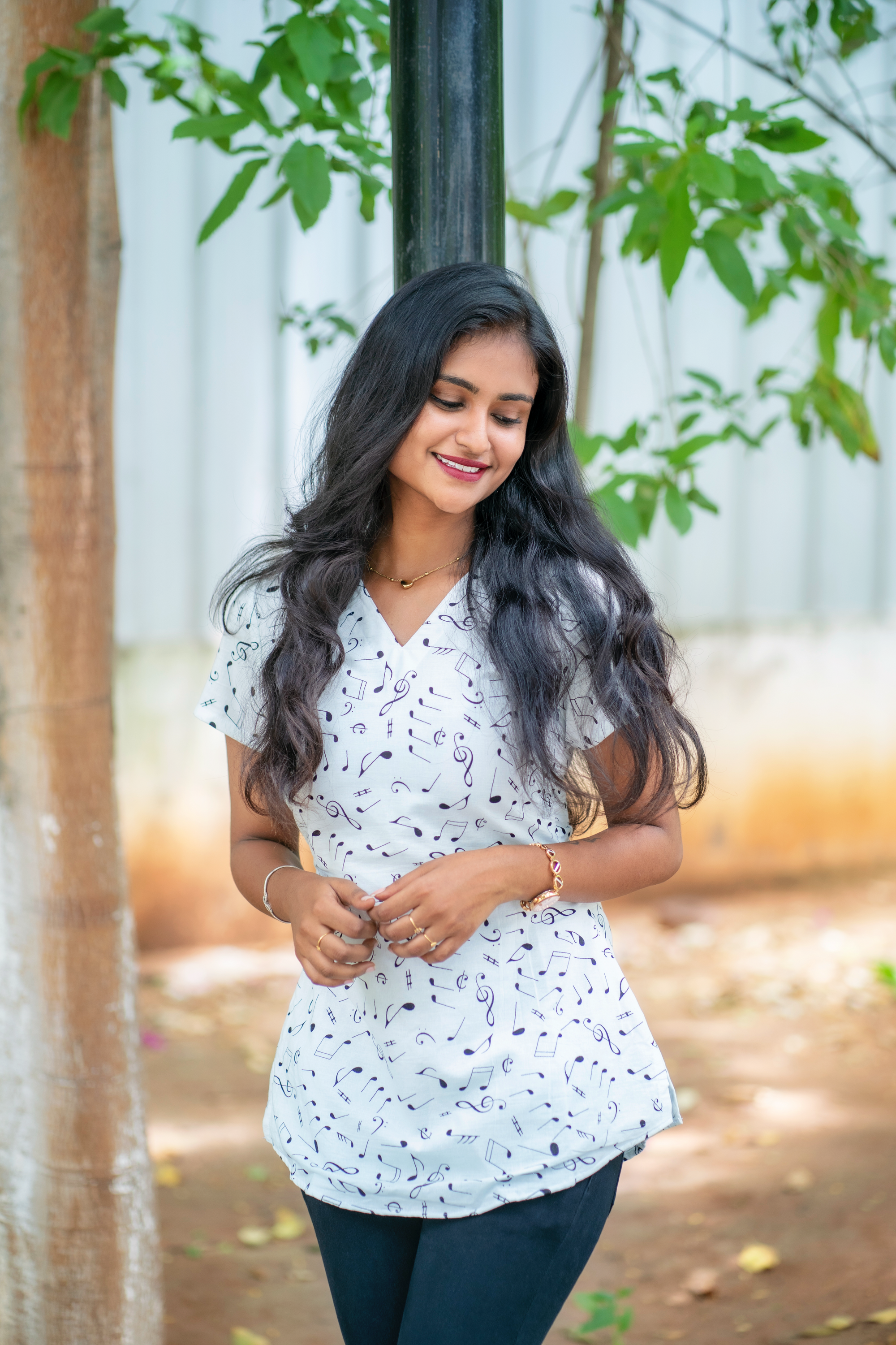 Venmathi - White musical printed cotton short top