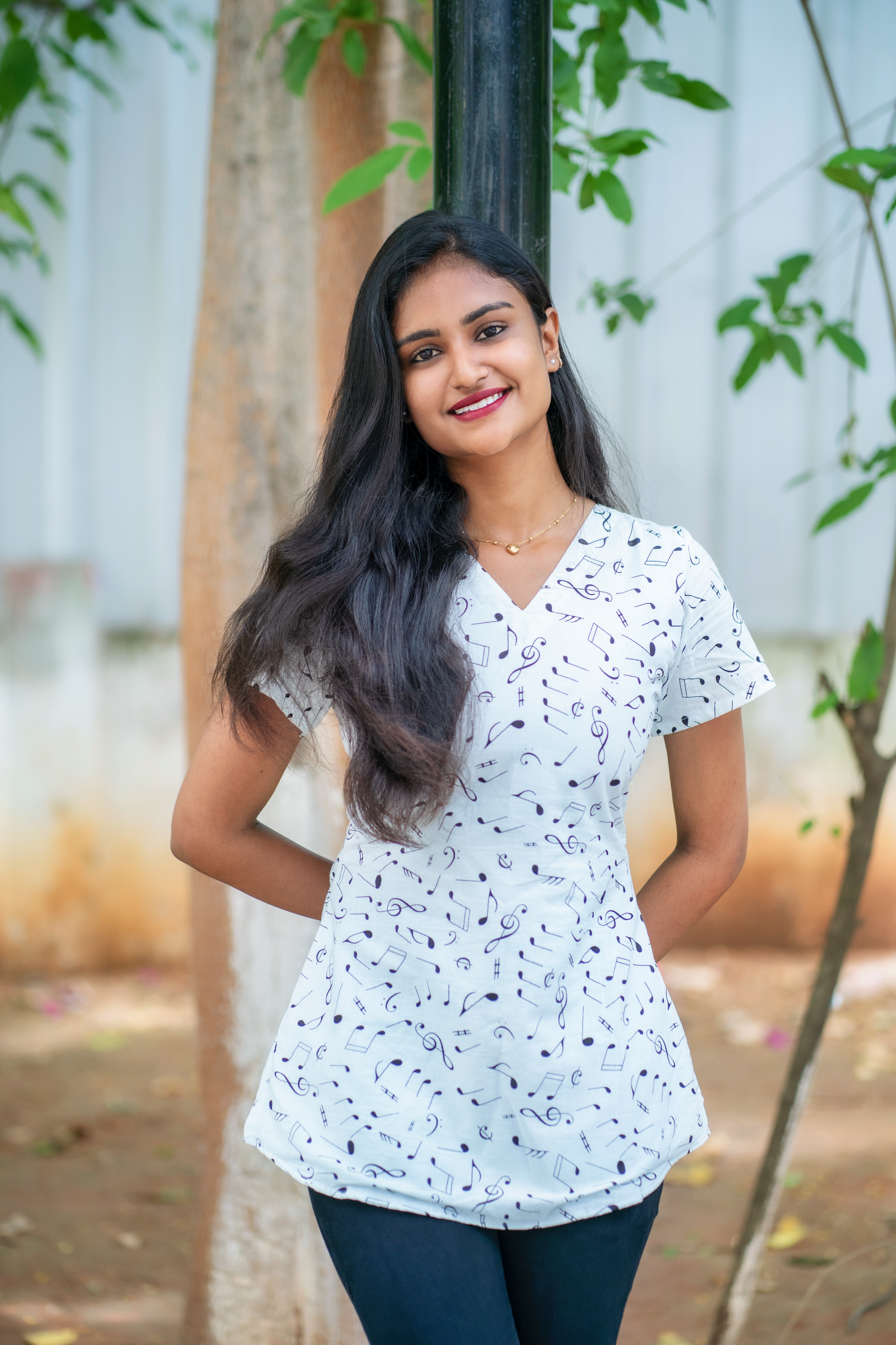 Venmathi - White musical printed cotton short top
