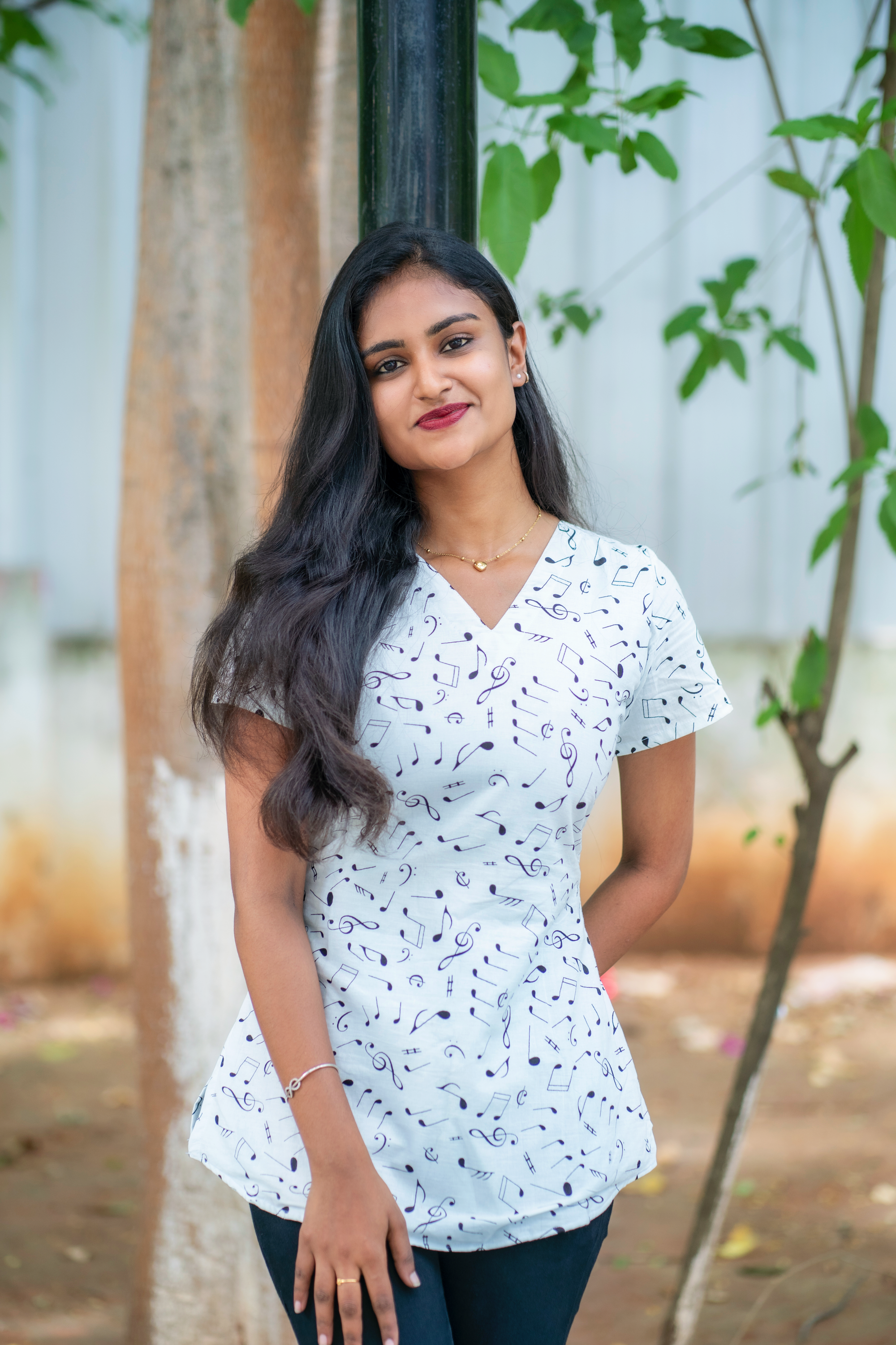 Venmathi - White musical printed cotton short top