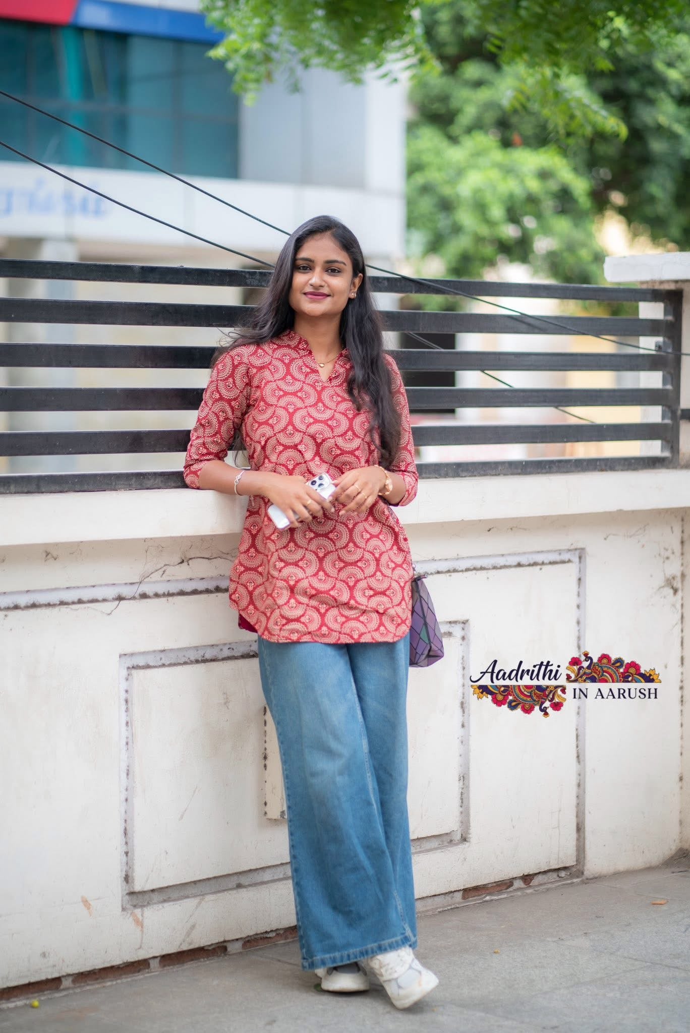 Vermillion Star - Red Ajrakh cotton short top
