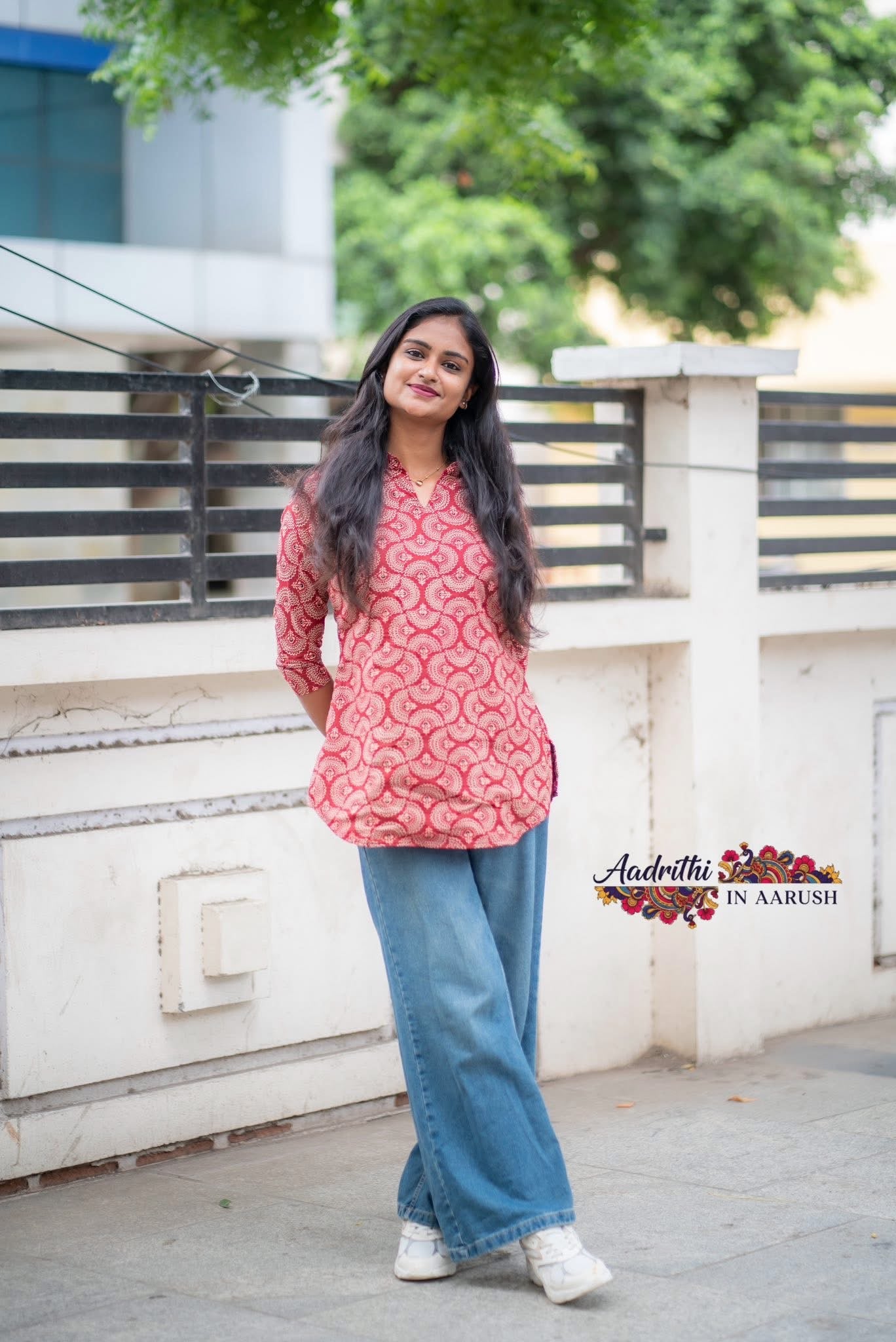 Vermillion Star - Red Ajrakh cotton short top
