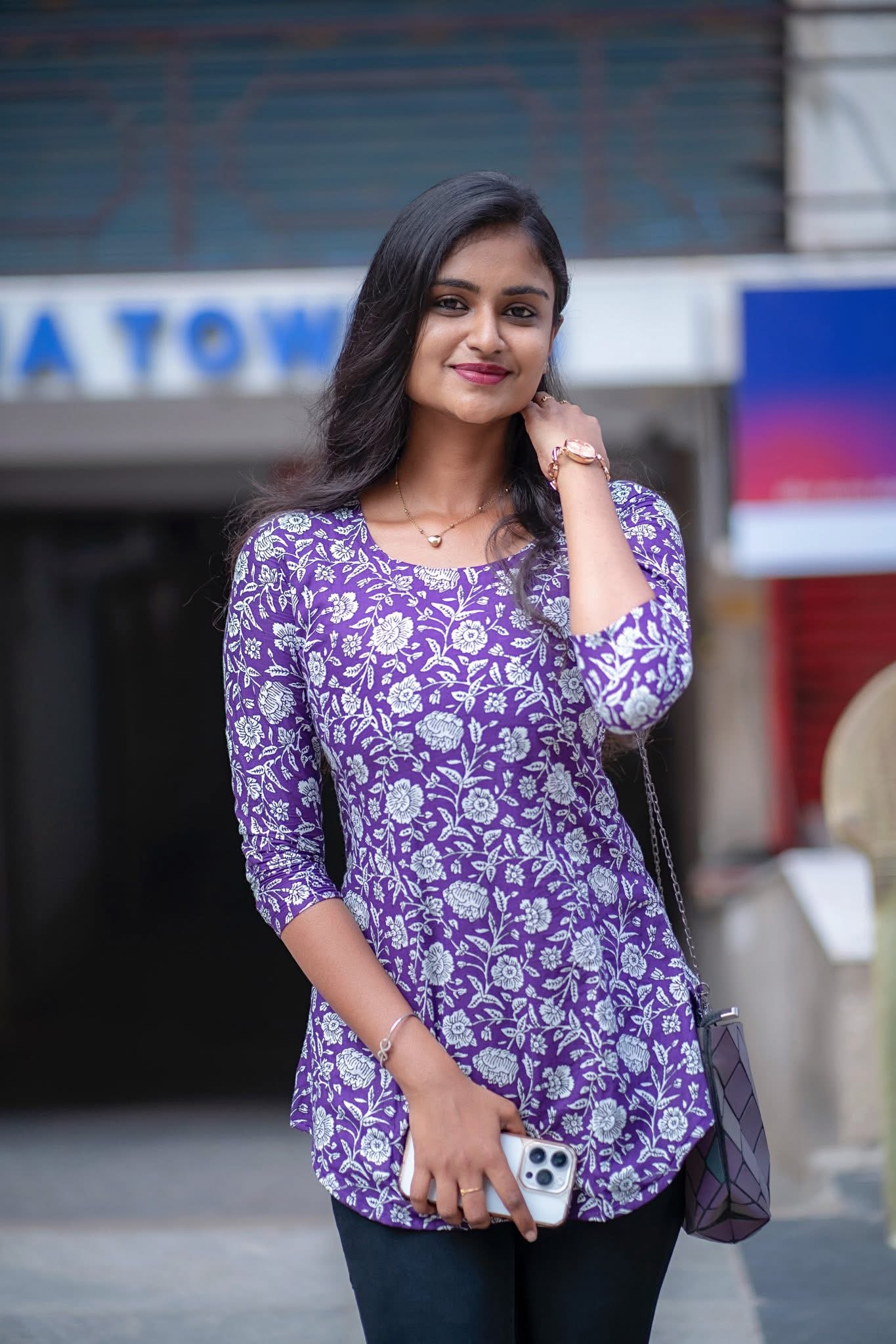 Morning Glory - Purple cotton short top