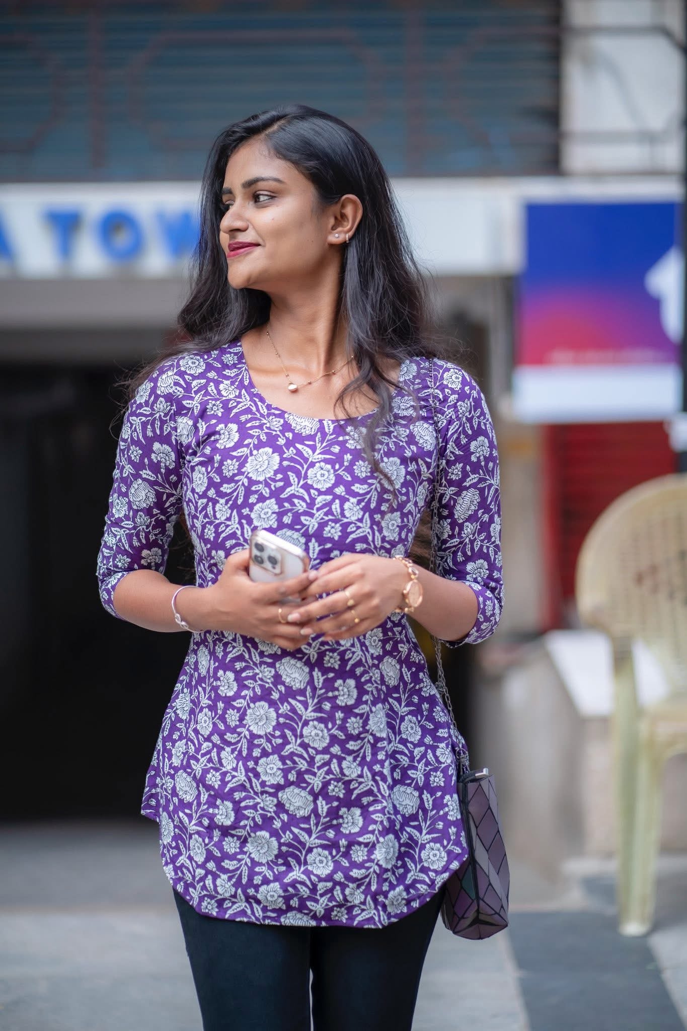 Morning Glory - Purple cotton short top