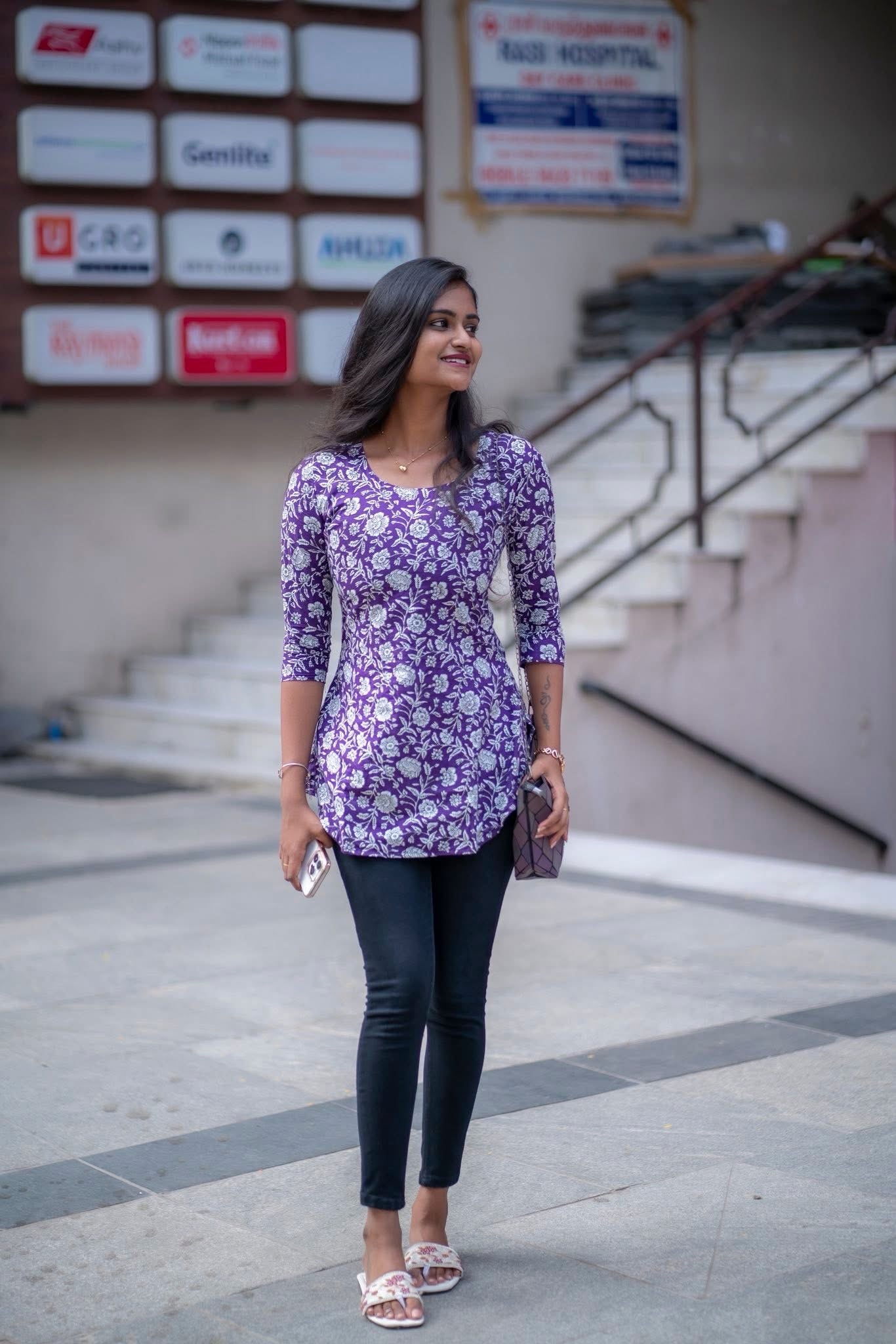 Morning Glory - Purple cotton short top