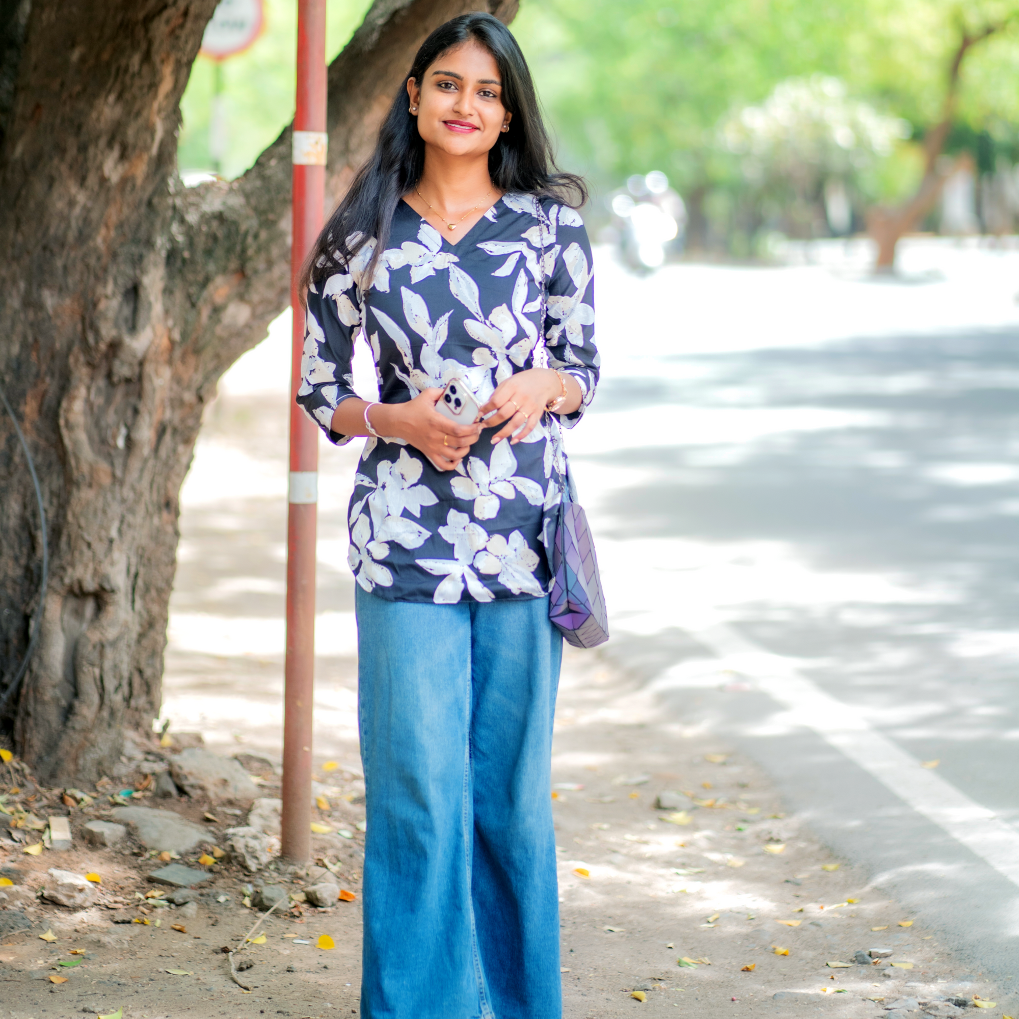 Black Rose - Black Floral cotton short top