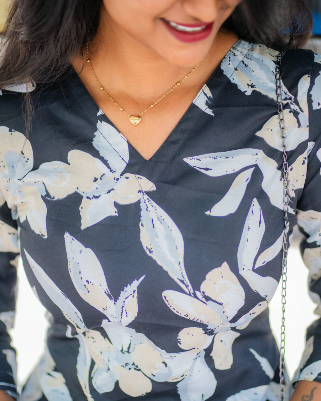 Black Rose - Black Floral cotton short top