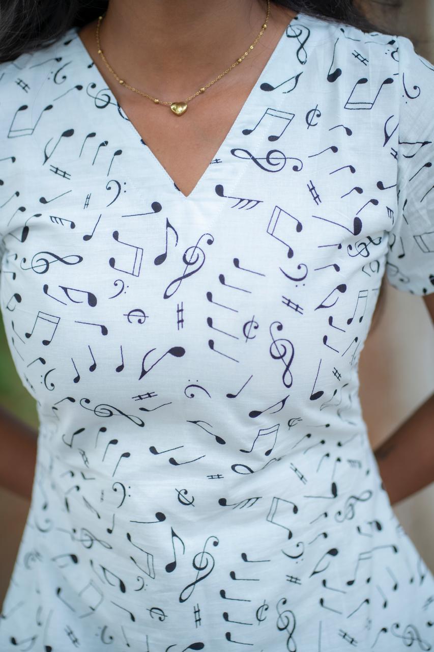 Venmathi - White musical printed cotton short top