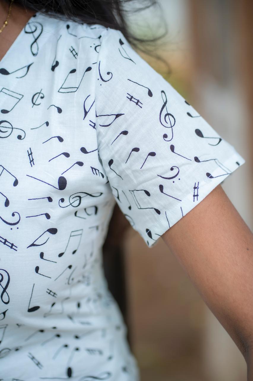 Venmathi - White musical printed cotton short top
